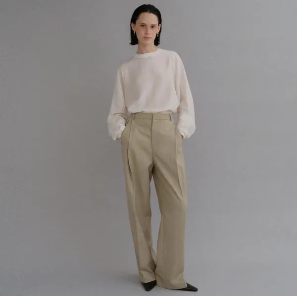 Fine wool pintuck tailored slacks_beige