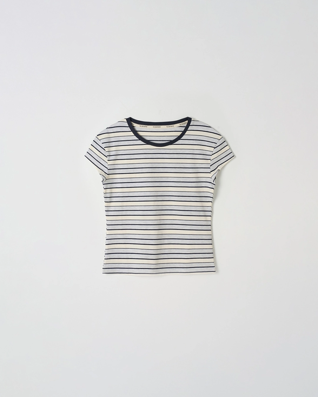 누아르나인 Curved Line Stripe T-Shirt [WHITE MELANGE] 상품 이미지 1
