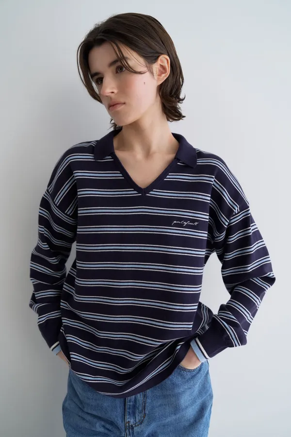 kevin v-neck collar knit_navy