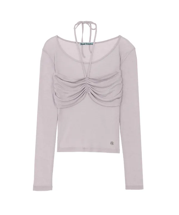 Shirring Halter Long Sleeve [Pink]