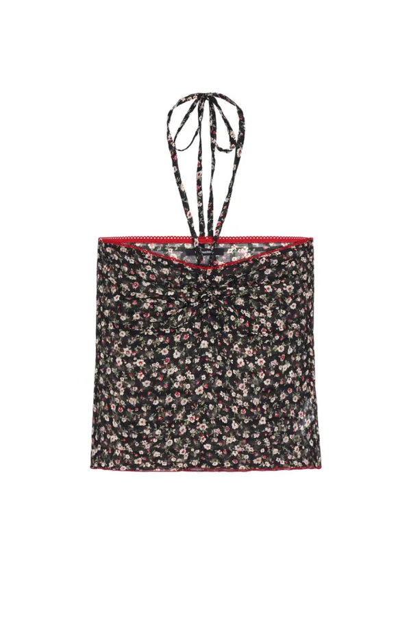 FLORAL HALTER TANK TOP (BLACK)
