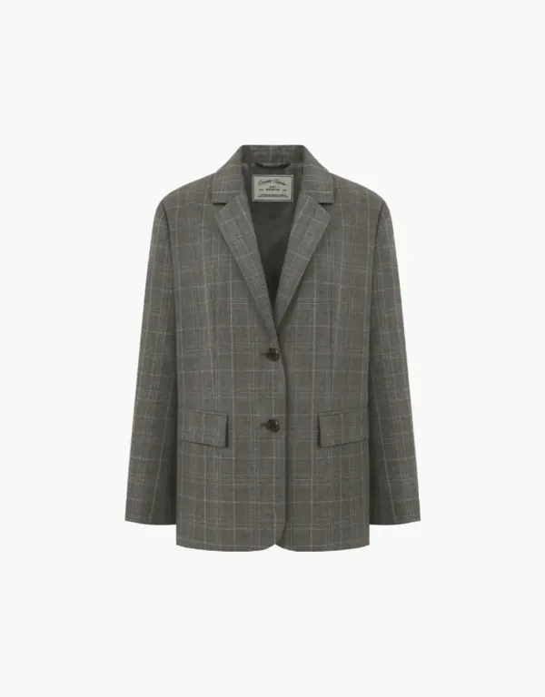 boyfit wool jacket (check) - brown