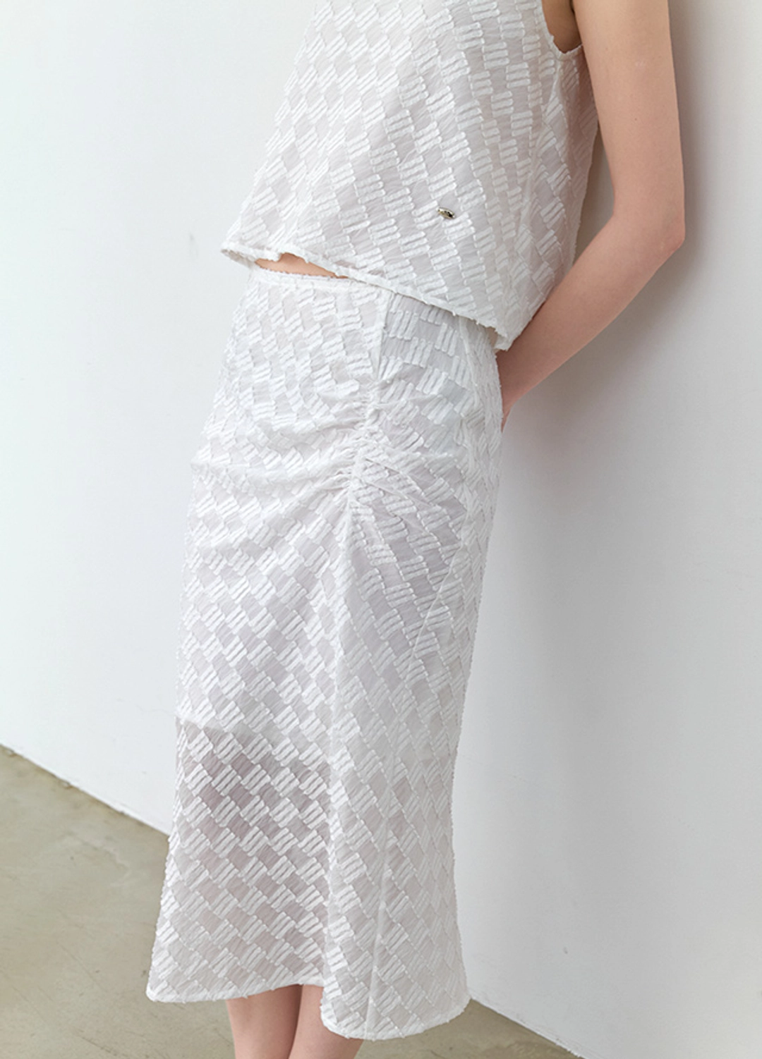 아뜰리에 나인 (SK-5112)TEXTURED CHECK SET SHIRRED SKIRT 상품 이미지 3