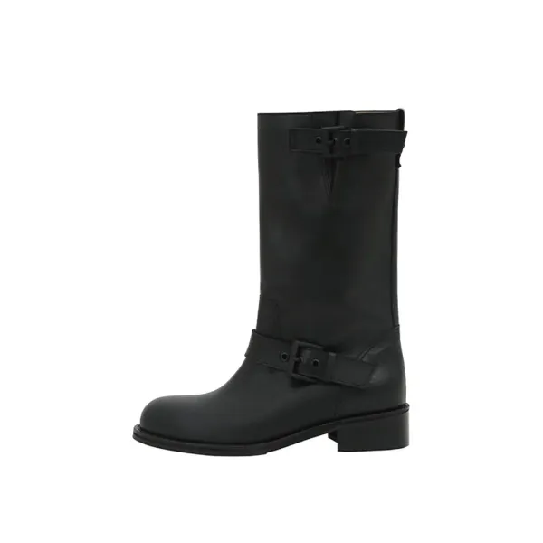 buckle middle boots - black