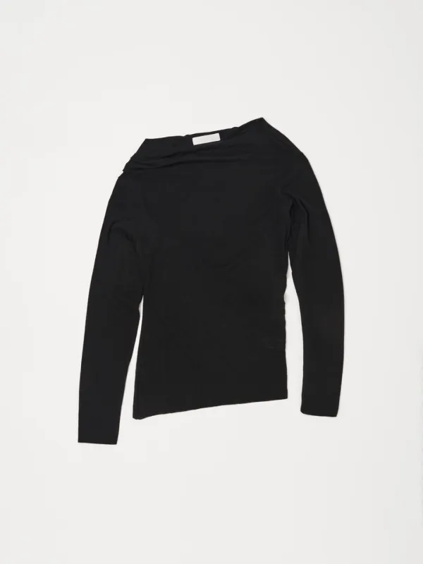 ASYMMETRIC WOOL DRAPE TOP  IN BLACK