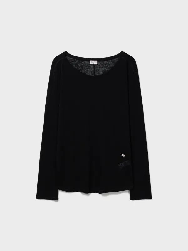 Wool Tencel Long Sleeve T-Shirt_Black