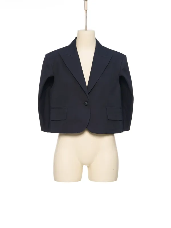 SS26 NAVY CHECK CROPPED CAPE BLAZER