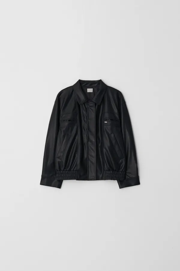 Faux Leather Trim Cut-Out Jacket (black)