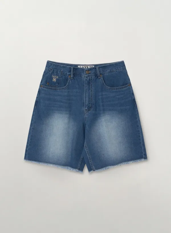 Raw Edge Denim Shorts - Blue