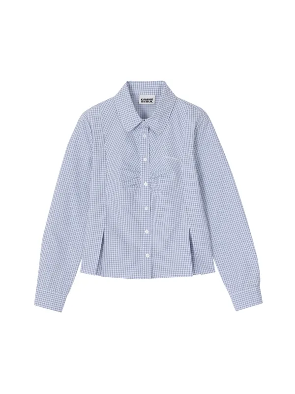 SHIRRING PLEATS CHECK SHIRT_SKY BLUE