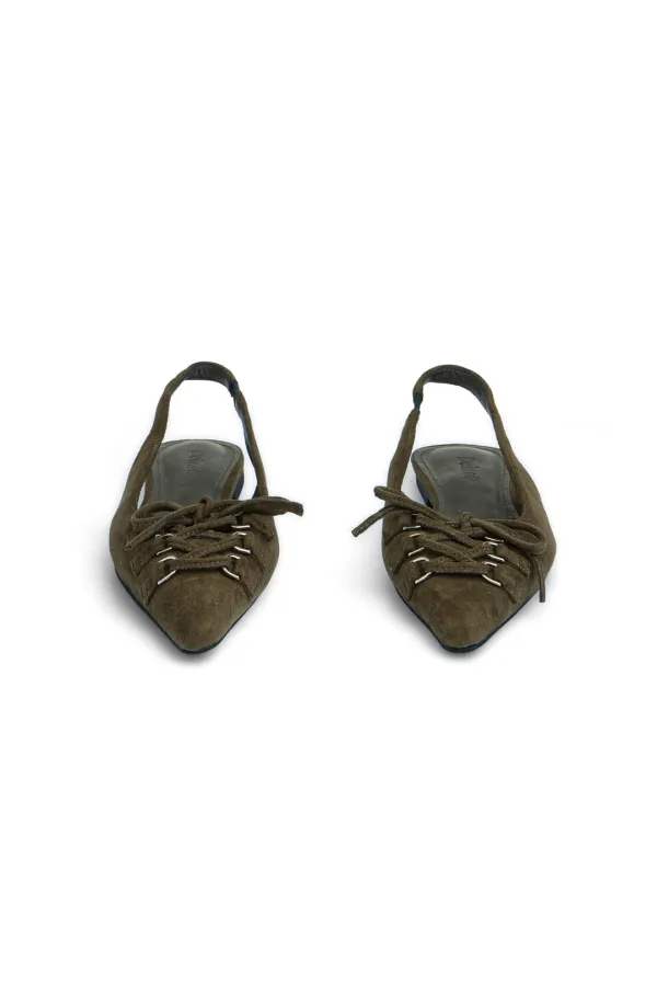 FAUX SUEDE BUCKLE SLINGBACKS IN KHAKI