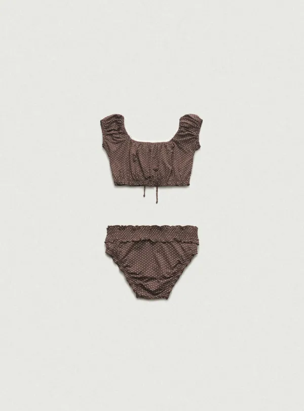 Dot Ruffle Bikini_Brown