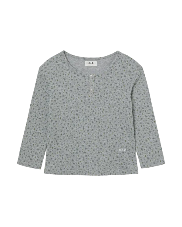 FLOWER HENLEY NECK TEE [MELANGE GREY]