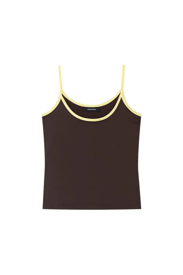 CONTRAST BINDING SLEEVELESS TOP (BROWN)