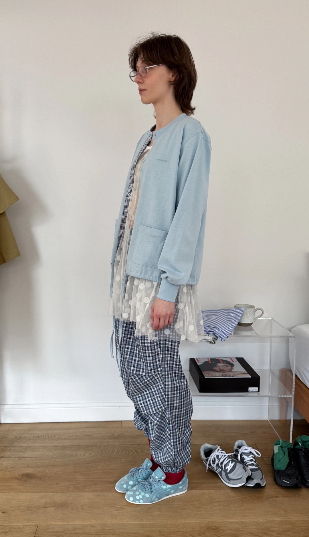 노컨텐츠 168. Check Pin-tuck Pants _ Blue check 상품 이미지 1