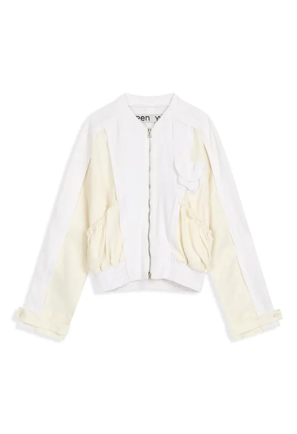 LINEN PANELED BOMBER, WHITE