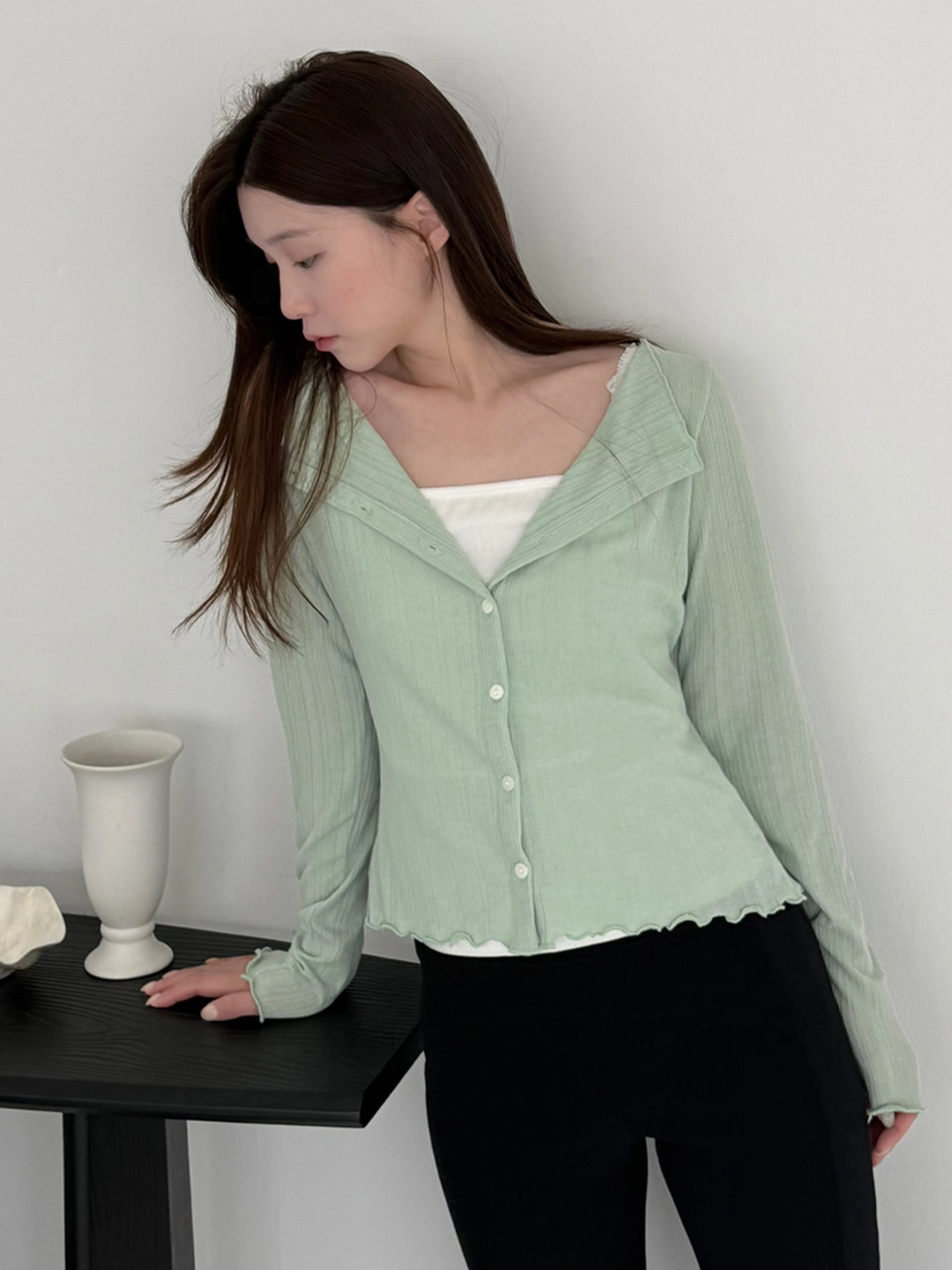 쏘이르 BASIC OPEN CARDIGAN - GREEN 상품 이미지 1