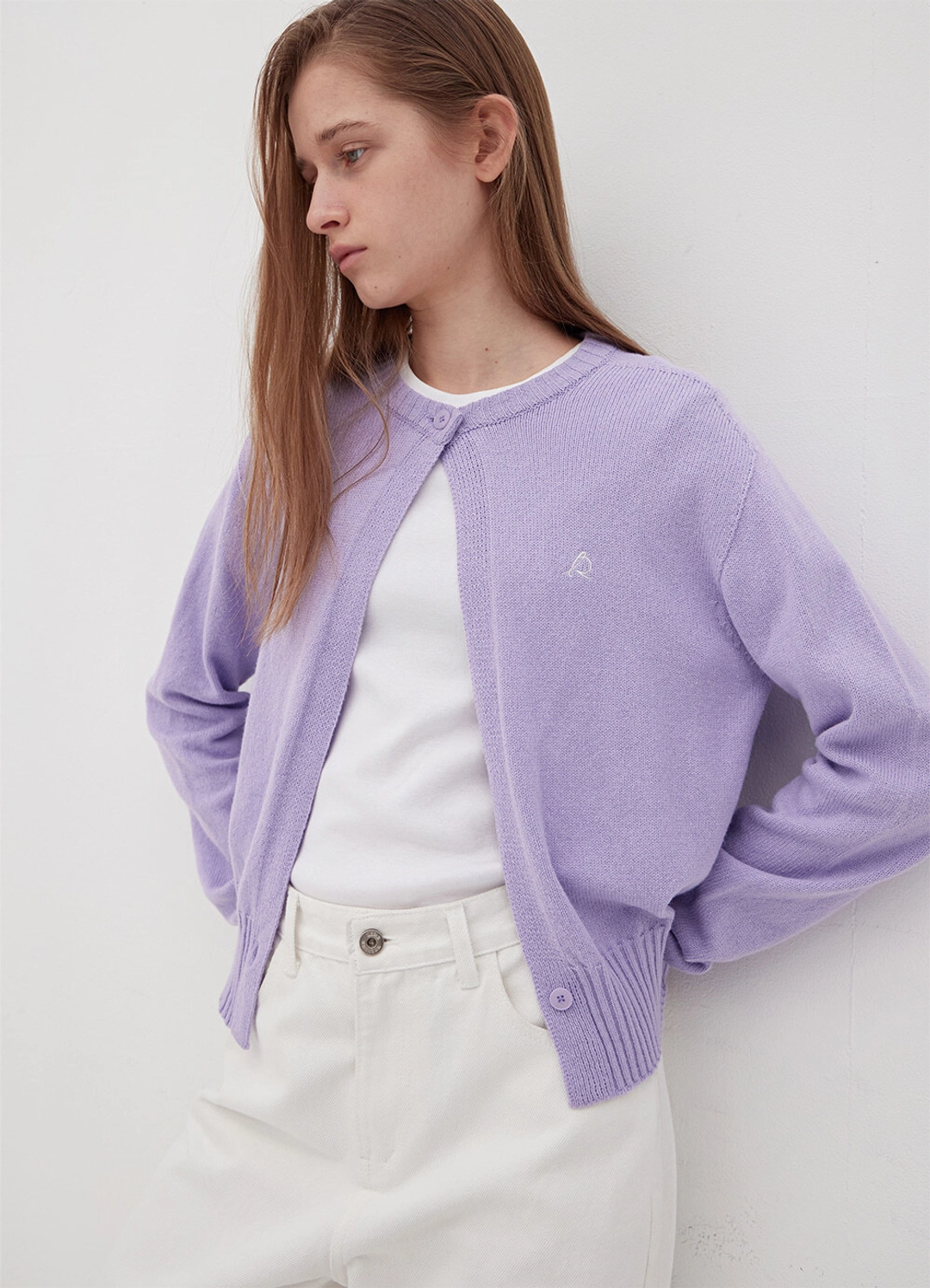 르바 Two-Button Round Knit Cardigan - Lilac 상품 이미지 1