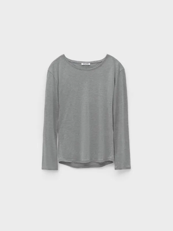 Sheer Long Sleeve T-Shirt_Melange Grey