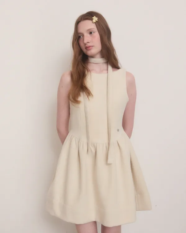 Double flare winter mini dress - ivory
