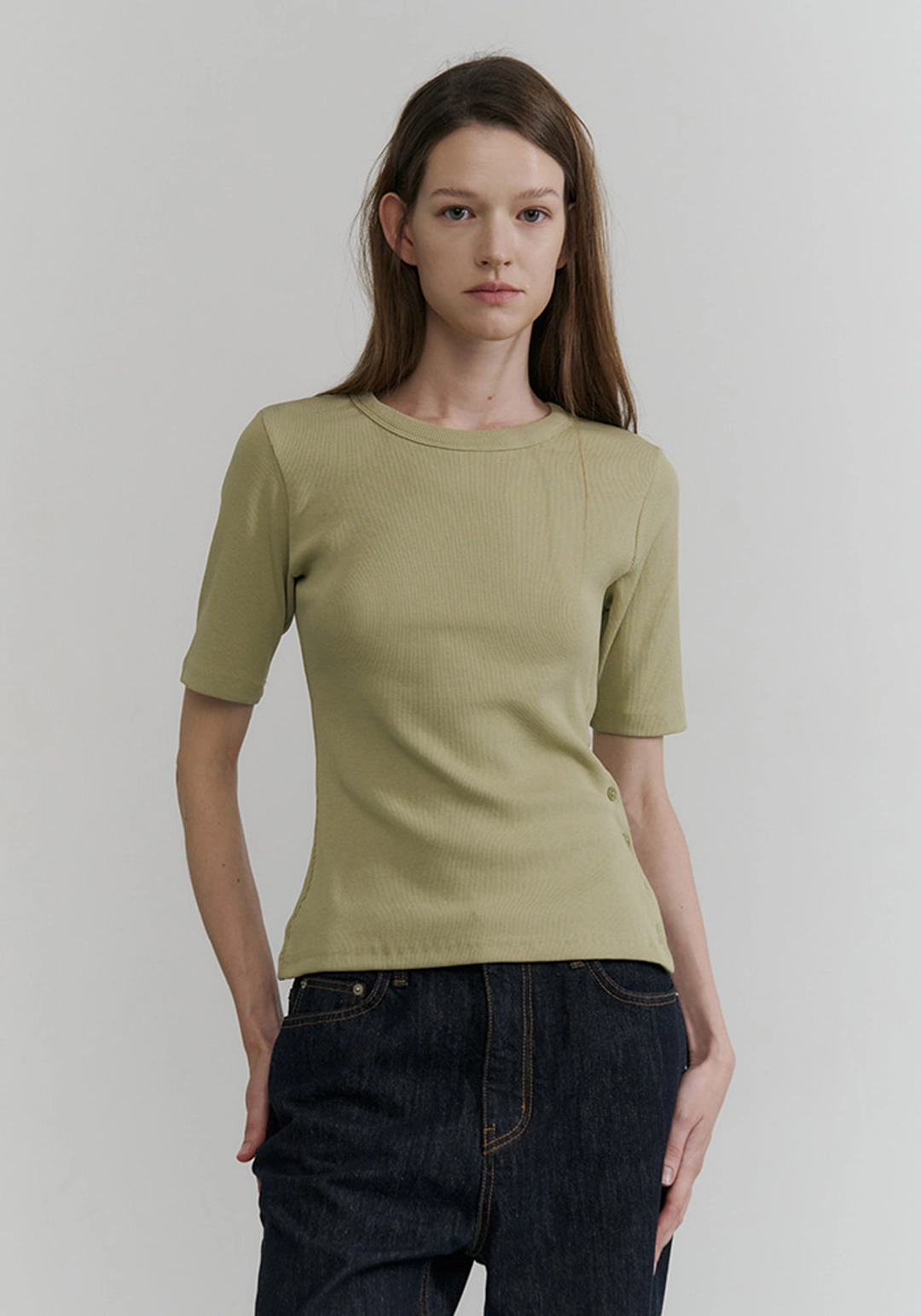 이브세이지 Side button tee (Khaki) 상품 이미지 2