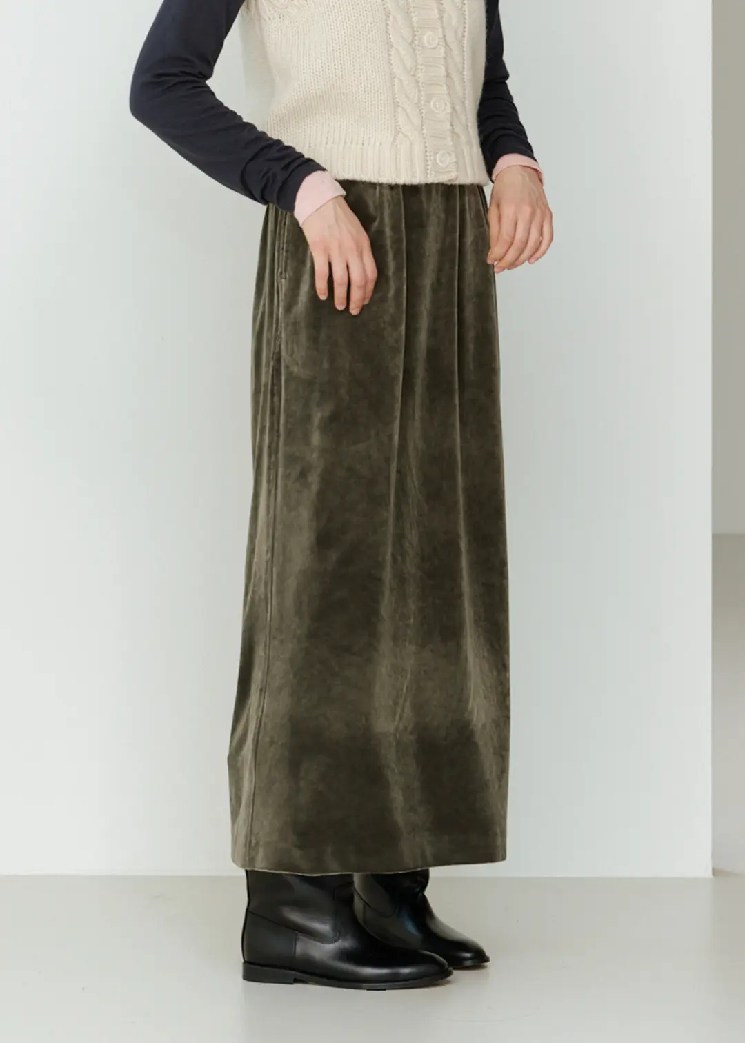 더라이 Velour Long Skirt(Green) 상품 이미지 2