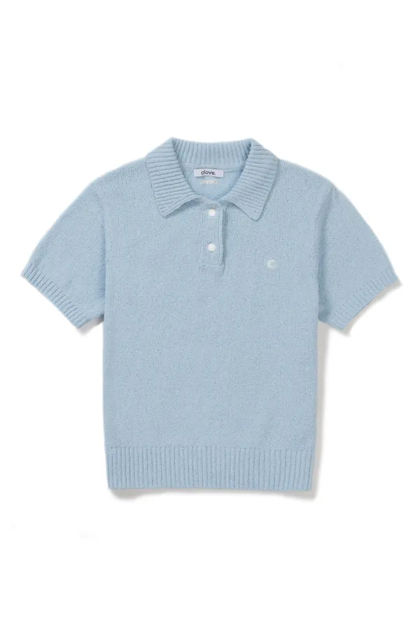 [26SM clove] Boucle Open Collar Knit (Light Blue)