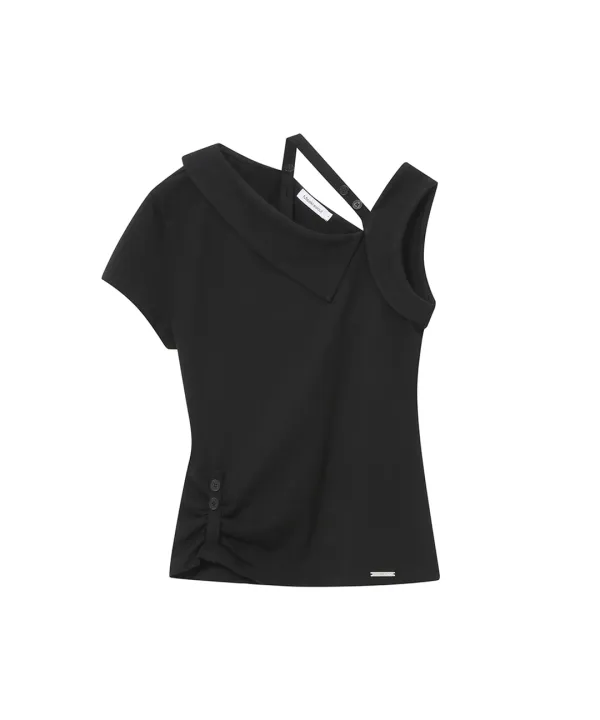 Shoulder strap unbalance top BLACK