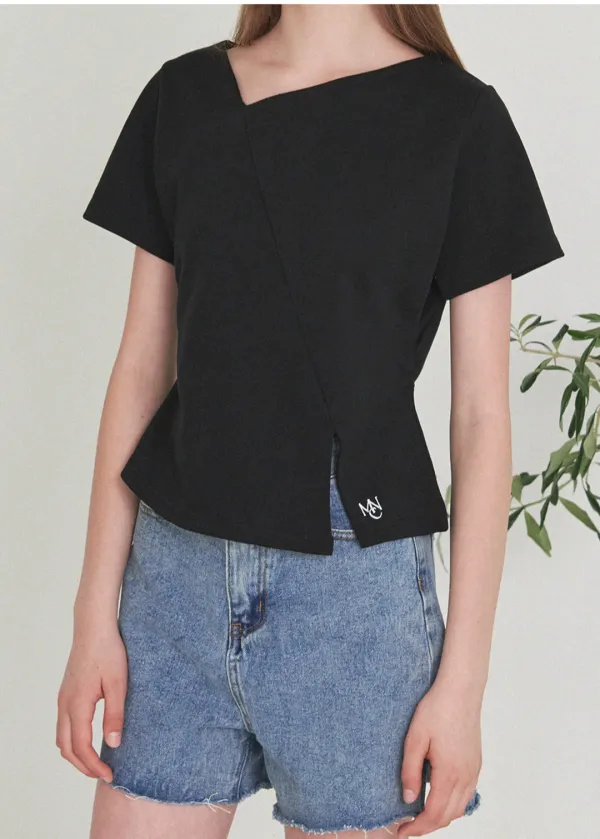  [44-120]  Lupine Line Slit Tee  루핀 라인 슬릿 티 (여름-데일리룩-데이트룩-오피스룩-출근룩-하객룩-베이직-유니크-꾸안꾸-언발-기본템-슬릿-셔링-빅사이즈-자체제작) 