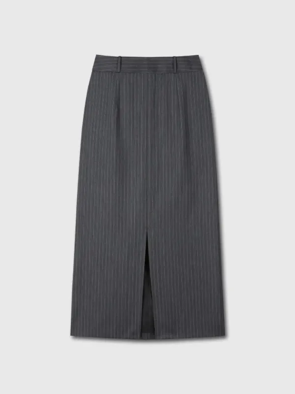 STRIPED WOOL PENCIL SKIRT_ GREY PINSTRIPE