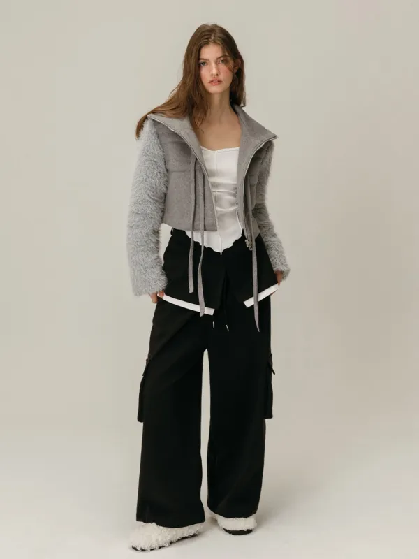 CARGO LAYERED SKIRT PANTS / BLACK