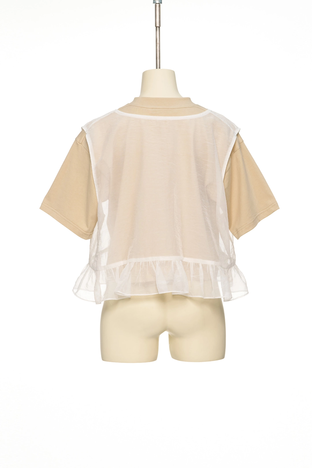 푸쉬버튼 PS26 BEIGE SHEER LAYERED CROP TOP 상품 이미지 2