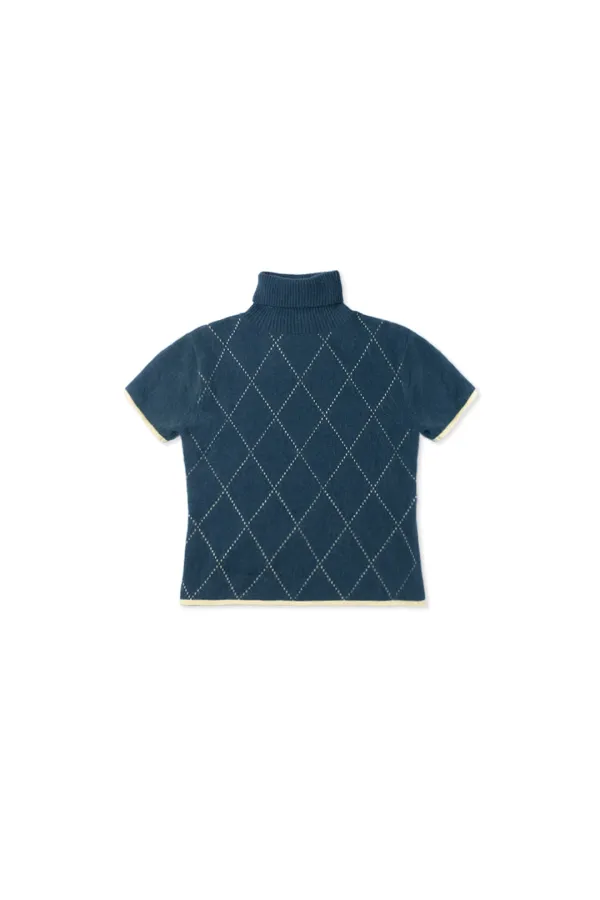 Argyle turtleneck half knit_blue