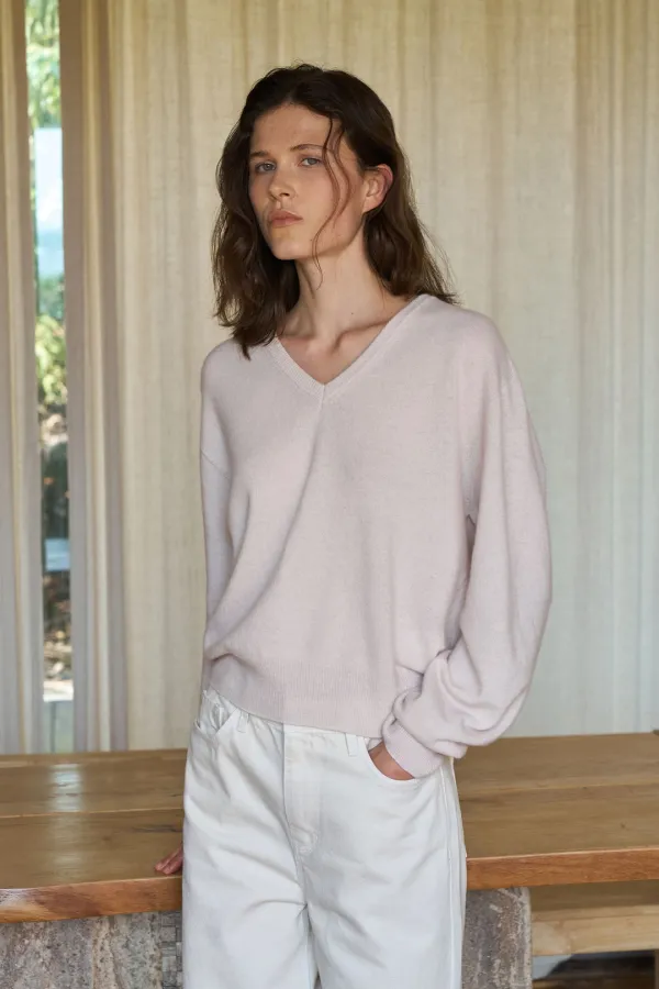 Wholegarment Wool 100% V-Neck Knit Top [LMBFAUKN311]-Soft Pink