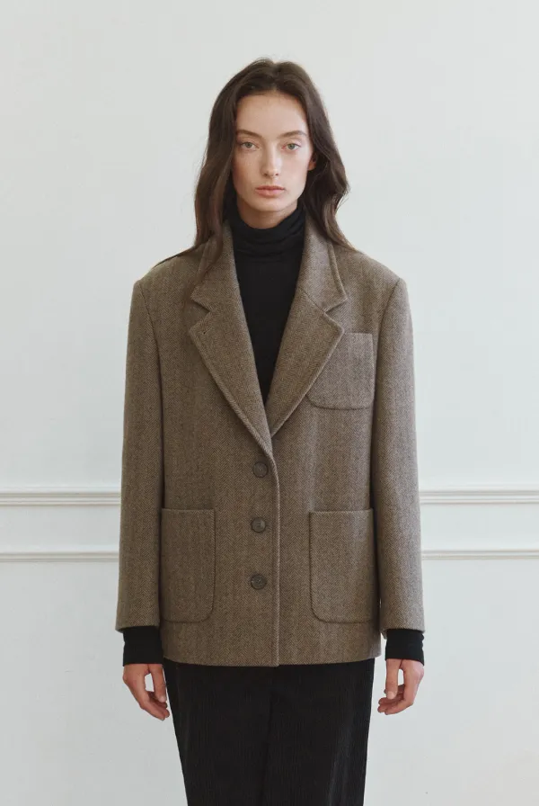 Soho Wool Herringbone Jacket (Khaki Beige)
