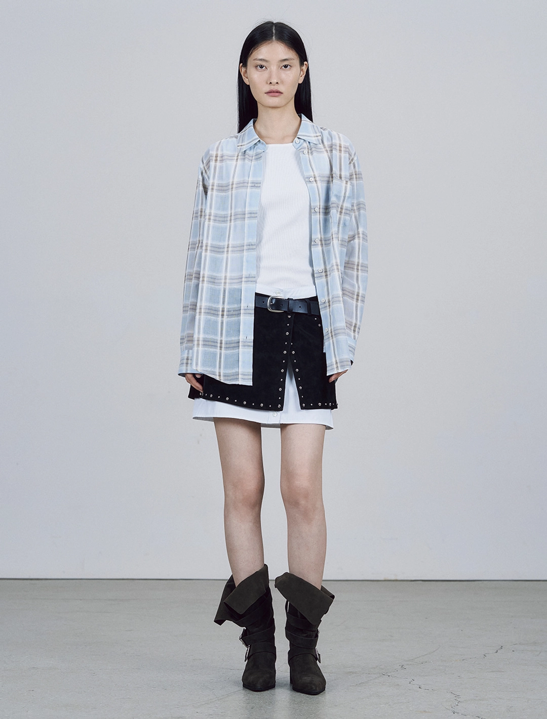 솔티페블 OVER-FIT CHECK SHIRT [SKY] 상품 이미지 1