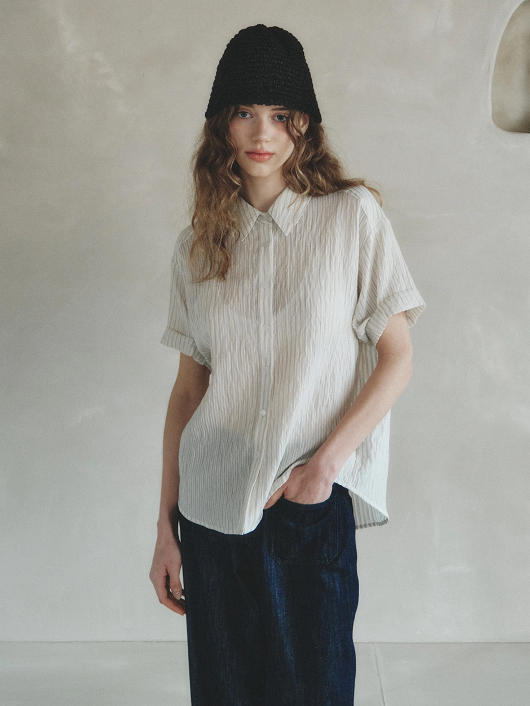 르니나 BACHE stripe roll-up shirt_light green(6/2 예약배송) 상품 이미지 1