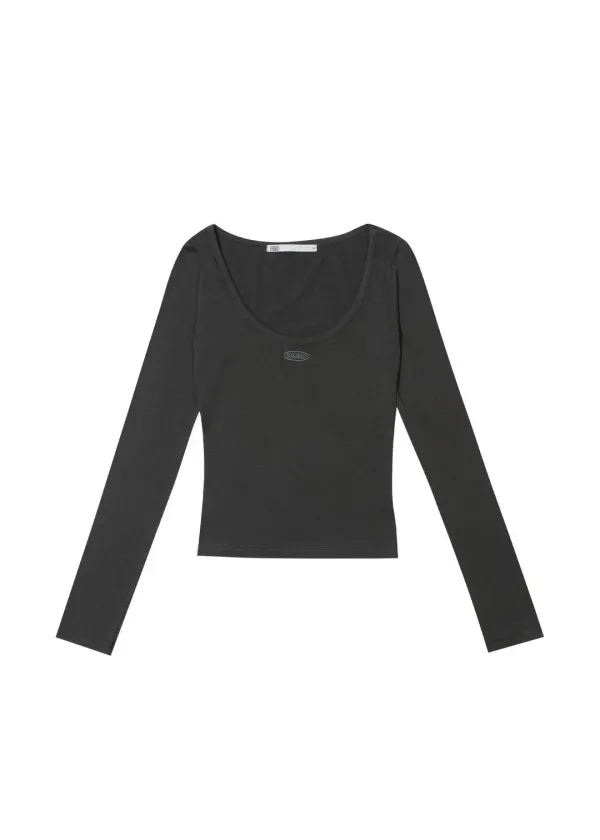 [9TH] BASIC DEEP U NECK LONG SLEEVE, DEEP KHAKI