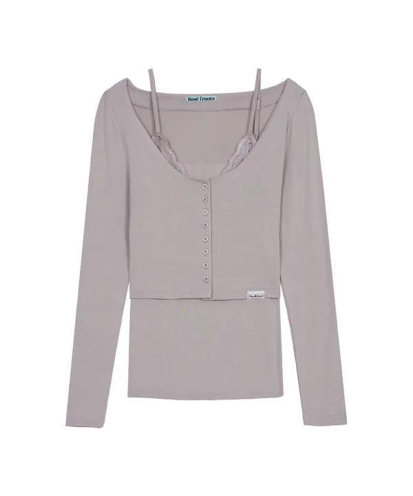 Edge Cardigan Sleeveless Set [Beige]