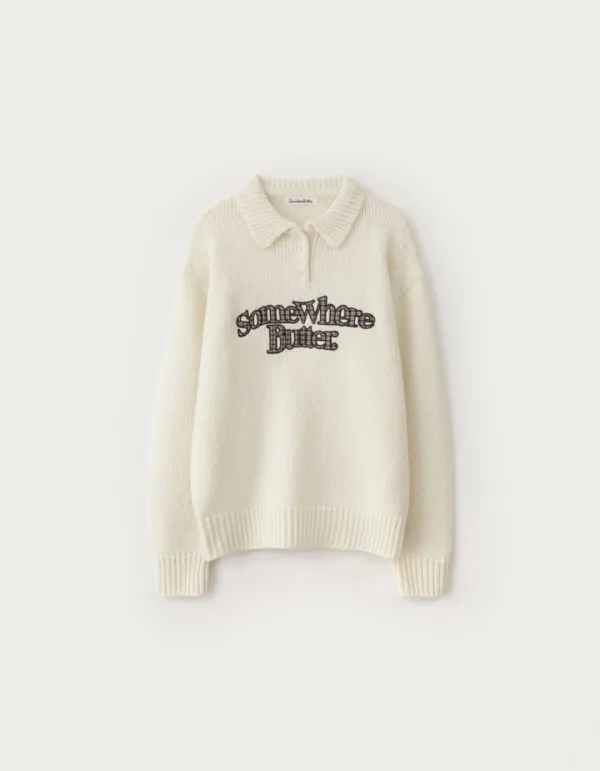 Check Wave Logo Alpaca Knit - Ivory
