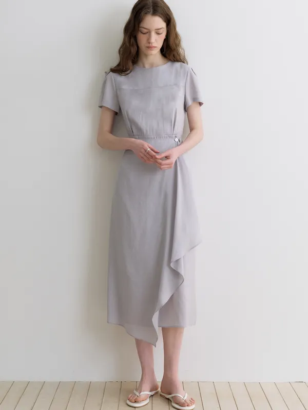 (6/10일 예약배송)comos 1727 drape wrap button dress (ash blue)