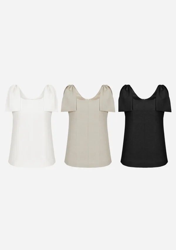 Pure linen bow top