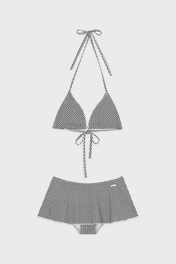 Gingham Check Skirt Bikini (Black)