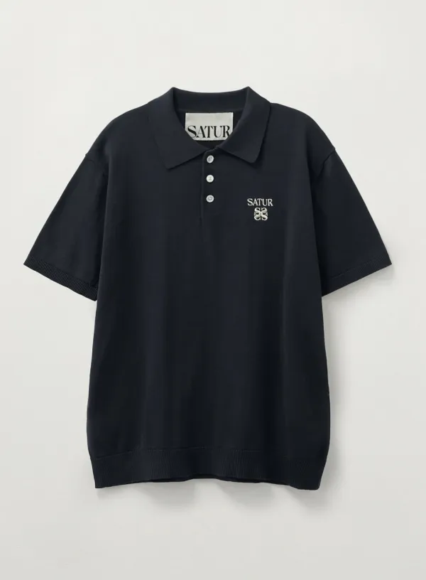 Fine Half Pique Polo Knit - Navy