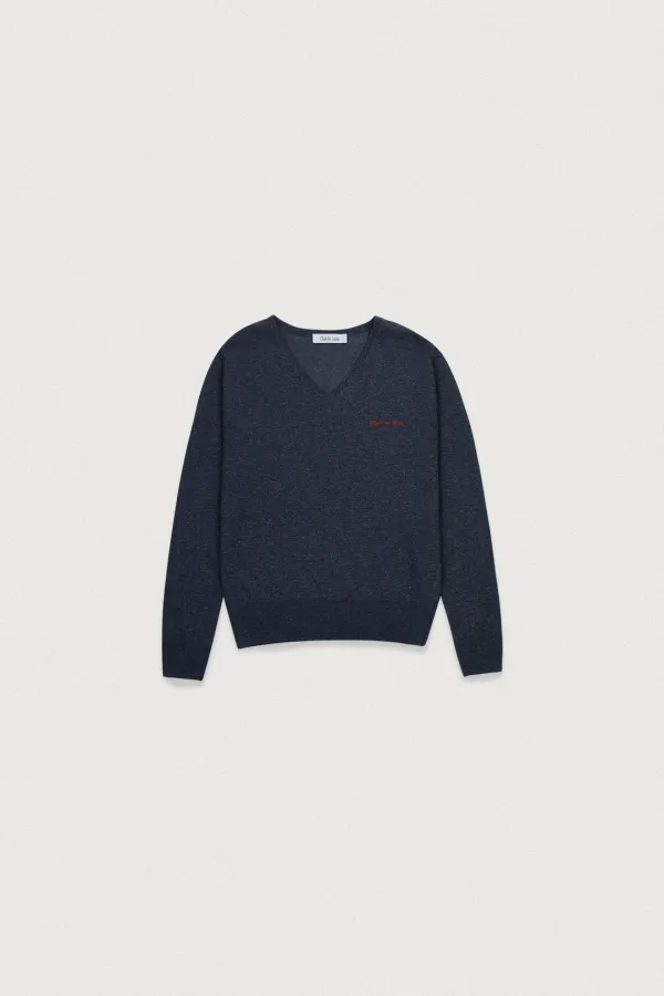 VISCOSE V-NECK KNIT [CHARCOAL]