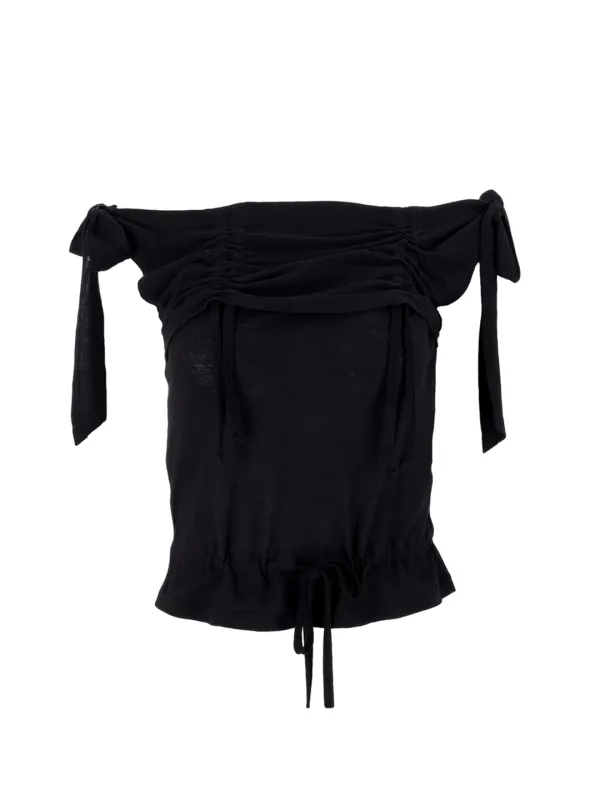RABBIT SHIRRING T-SHIRT BLACK