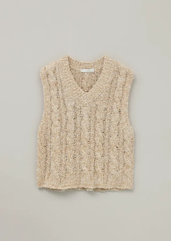 [10%] cable cotton blended knit vest-beige