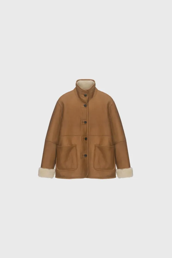 [Exclusive] Reversible sheepskin shearling coat (beige / black)