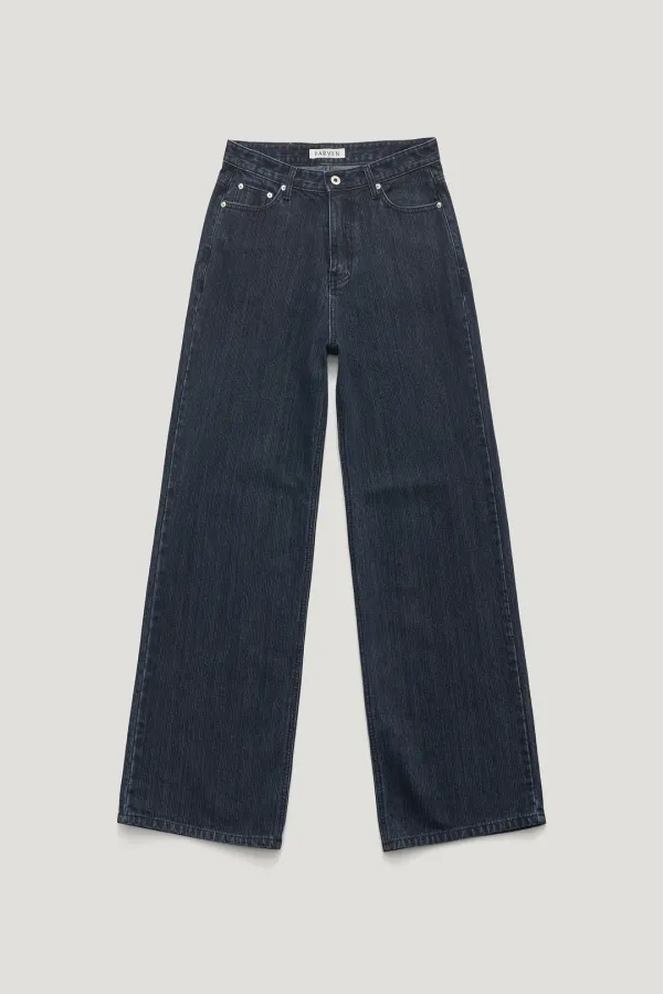 PIN STRIPE DENIM PANTS_DARK BLUE / ₩139,000