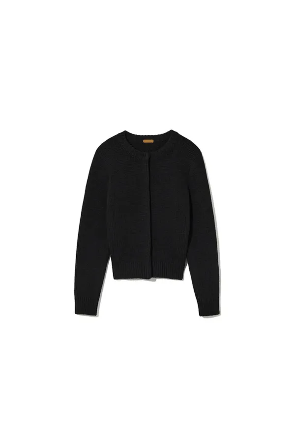 PLUSH WOOL BUTTON CARDIGAN [BLACK]